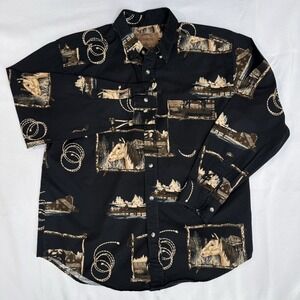 Outdoor Life Mens Horse Cowboy Farm Rope Lasso Western Ranch Black Button Down M